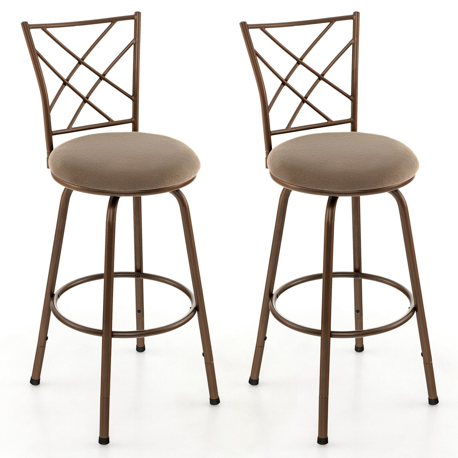 2 Pieces Swivel Pluch Fabrice Cushioned Bar Stool Set, Brown Bar Stools   at Gallery Canada