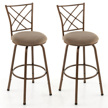 2 Pieces Swivel Pluch Fabrice Cushioned Bar Stool Set, Brown Bar Stools   at Gallery Canada