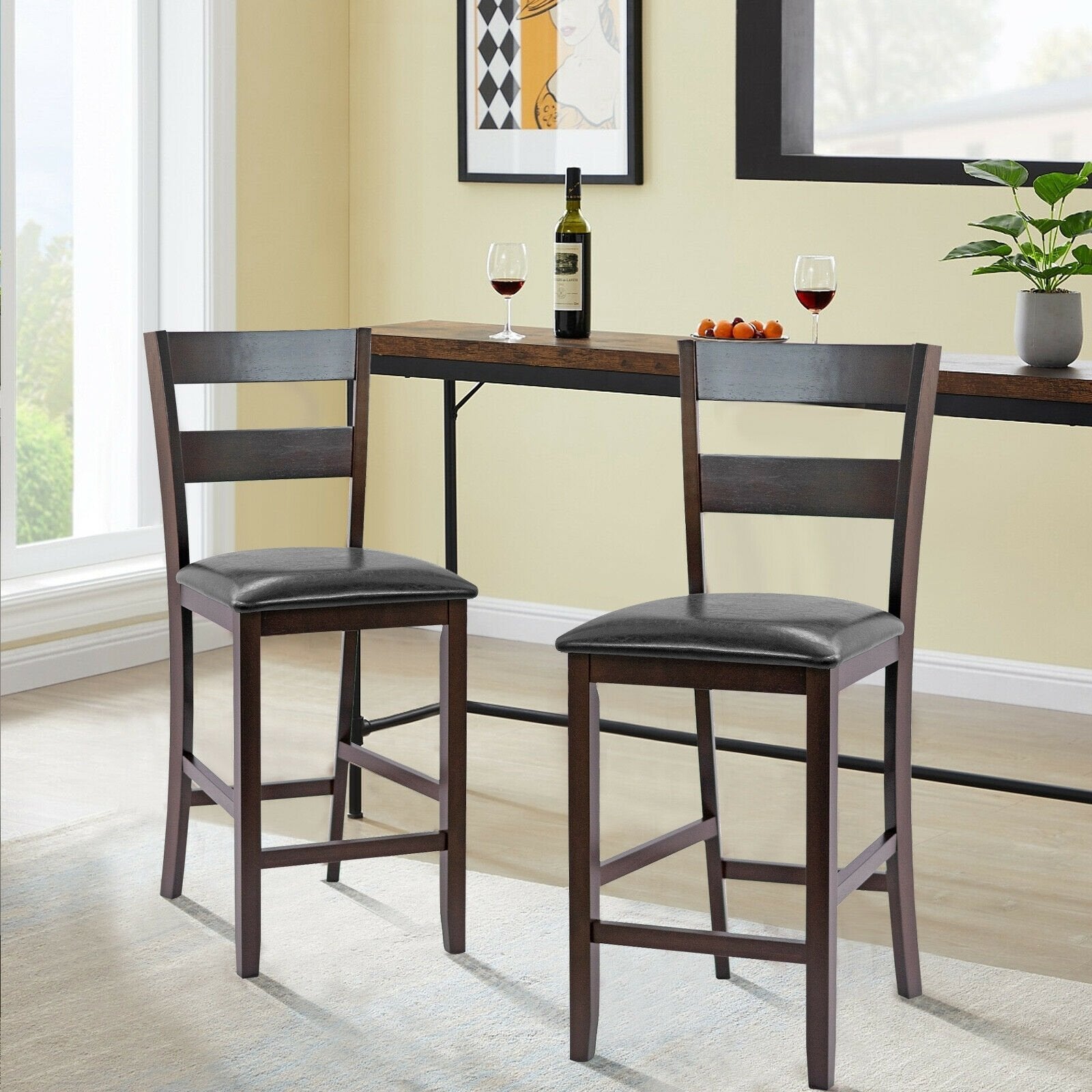 2-Pieces Upholstered Bar Stools Counter Height Chairs with PU Leather Cover, Brown Bar Stools   at Gallery Canada