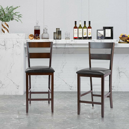 2-Pieces Upholstered Bar Stools Counter Height Chairs with PU Leather Cover, Brown Bar Stools   at Gallery Canada