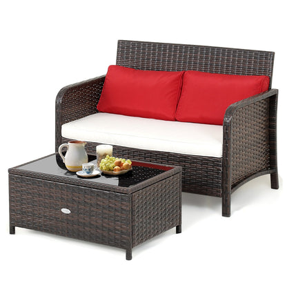 2 Pieces Wicker Loveseat Set with Coffee Table, Brown Patio Conversation Sets   at Gallery Canada