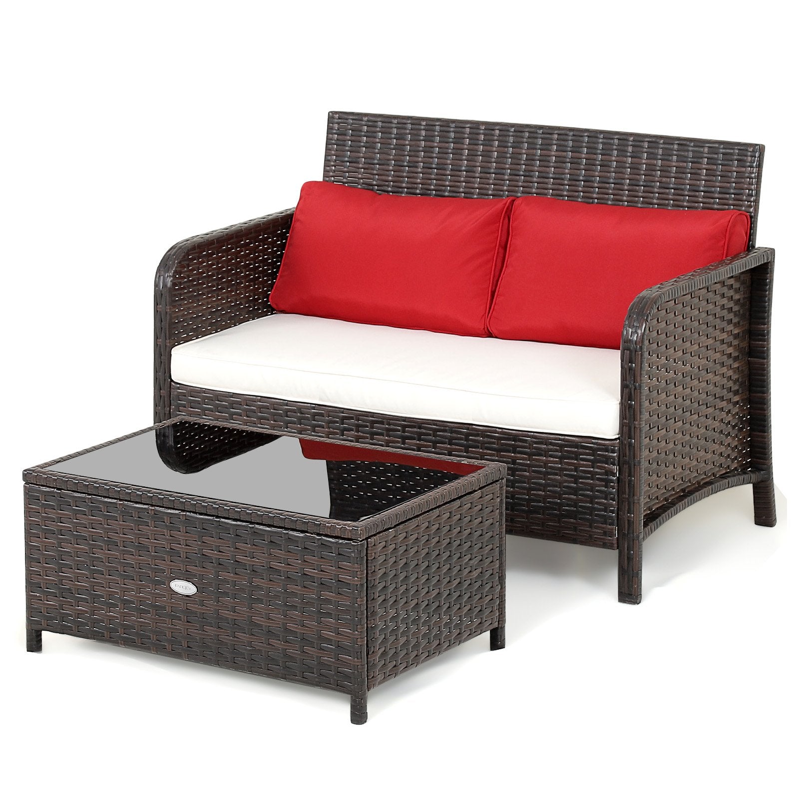 2 Pieces Wicker Loveseat Set with Coffee Table, Brown Patio Conversation Sets   at Gallery Canada