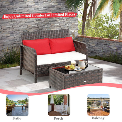 2 Pieces Wicker Loveseat Set with Coffee Table, Brown Patio Conversation Sets   at Gallery Canada