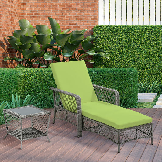 Wicker Patio Lounge Set with Cushions, Reclining Chaise & Coffee Table, Green Chaise Loungers   at Gallery Canada