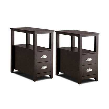 2 Pieces Wooden Bed-side Nightstand Set with 2 Drawers, Dark Brown Nightstands   at Gallery Canada