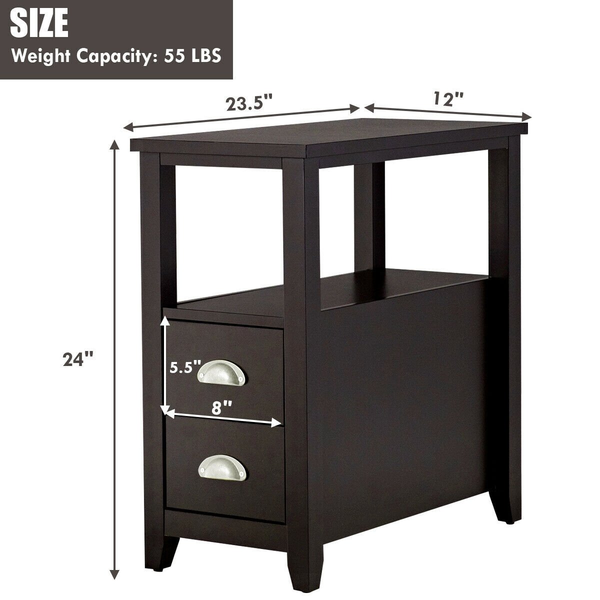 2 Pieces Wooden Bed-side Nightstand Set with 2 Drawers, Dark Brown Nightstands   at Gallery Canada