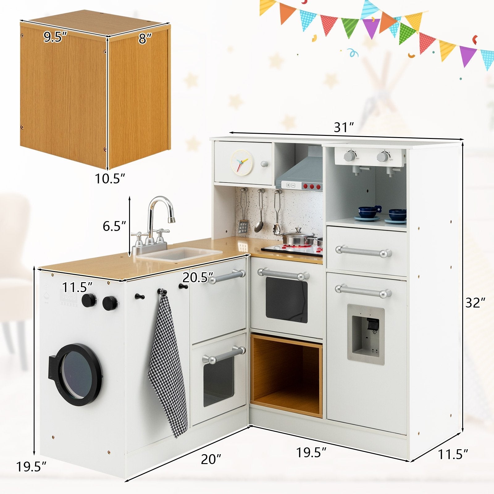 2-Pieces Wooden Kids Kitchen Playset with Light and Sound, Multicolor Play Kitchen Sets   at Gallery Canada