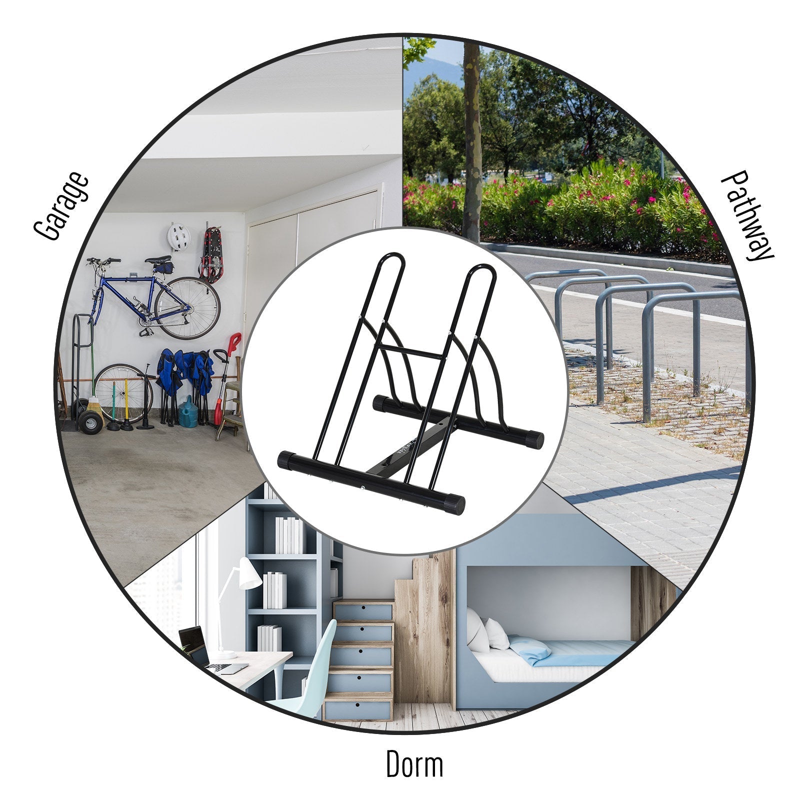 2 Rack Bicycle Floor Stand Bike Parking Garage, Indoor and Outdoor Storage Bike Parking Stands   at Gallery Canada