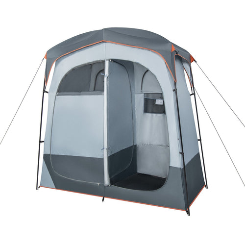 2 Rooms Oversize Privacy Shower Tent with Removable Rain Fly and Inside Pocket, Gray
