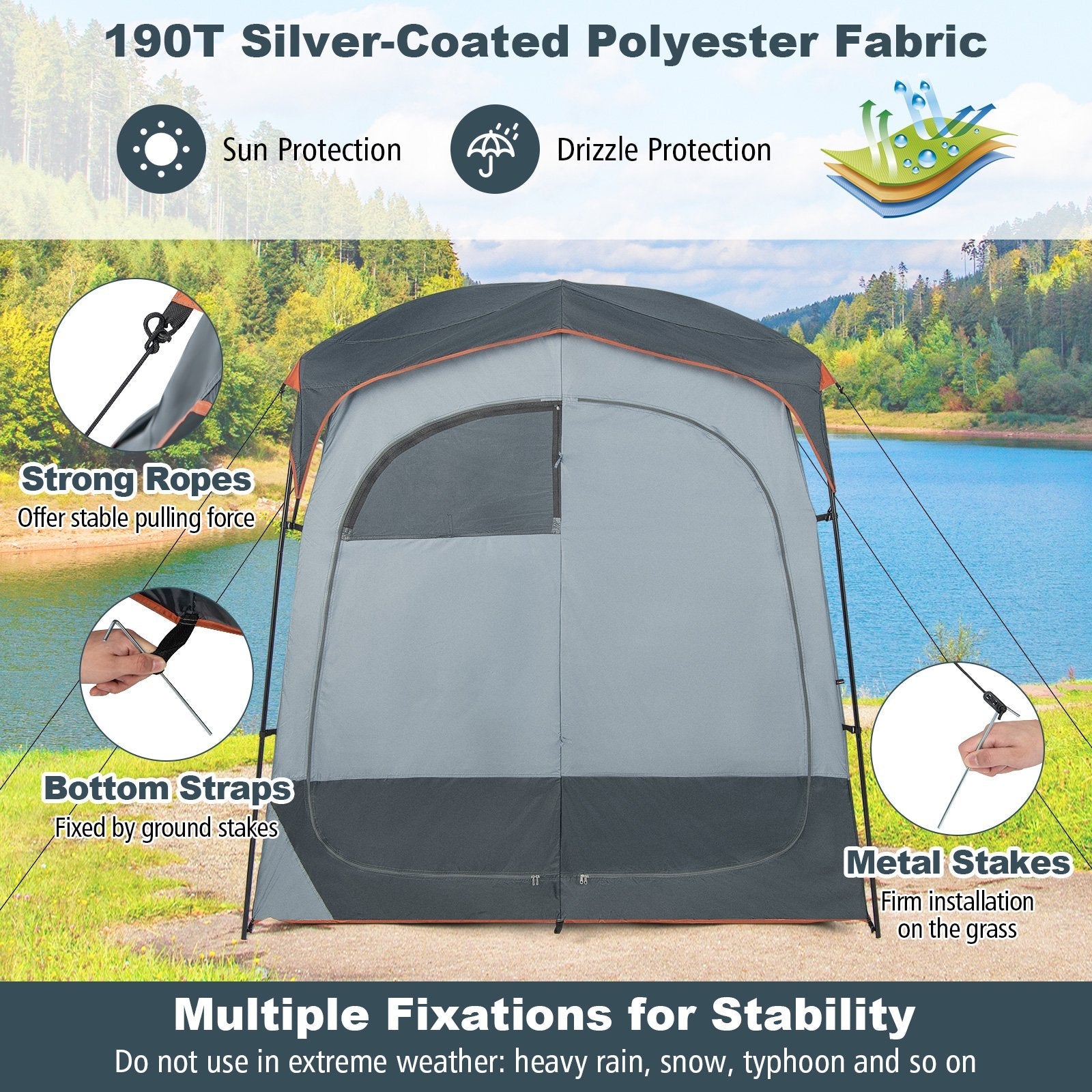 2 Rooms Oversize Privacy Shower Tent with Removable Rain Fly and Inside Pocket, Gray Tents   at Gallery Canada