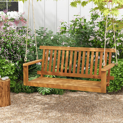 2-Seat Acacia Wood Porch Swing Bench with 2 Hanging Hemp Ropes, Natural Porch Swings   at Gallery Canada