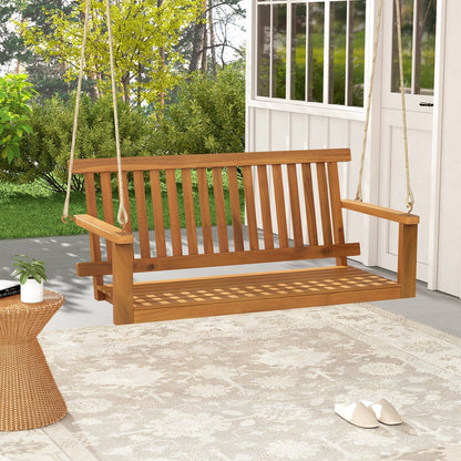 2-Seat Acacia Wood Porch Swing Bench with 2 Hanging Hemp Ropes, Natural Porch Swings   at Gallery Canada