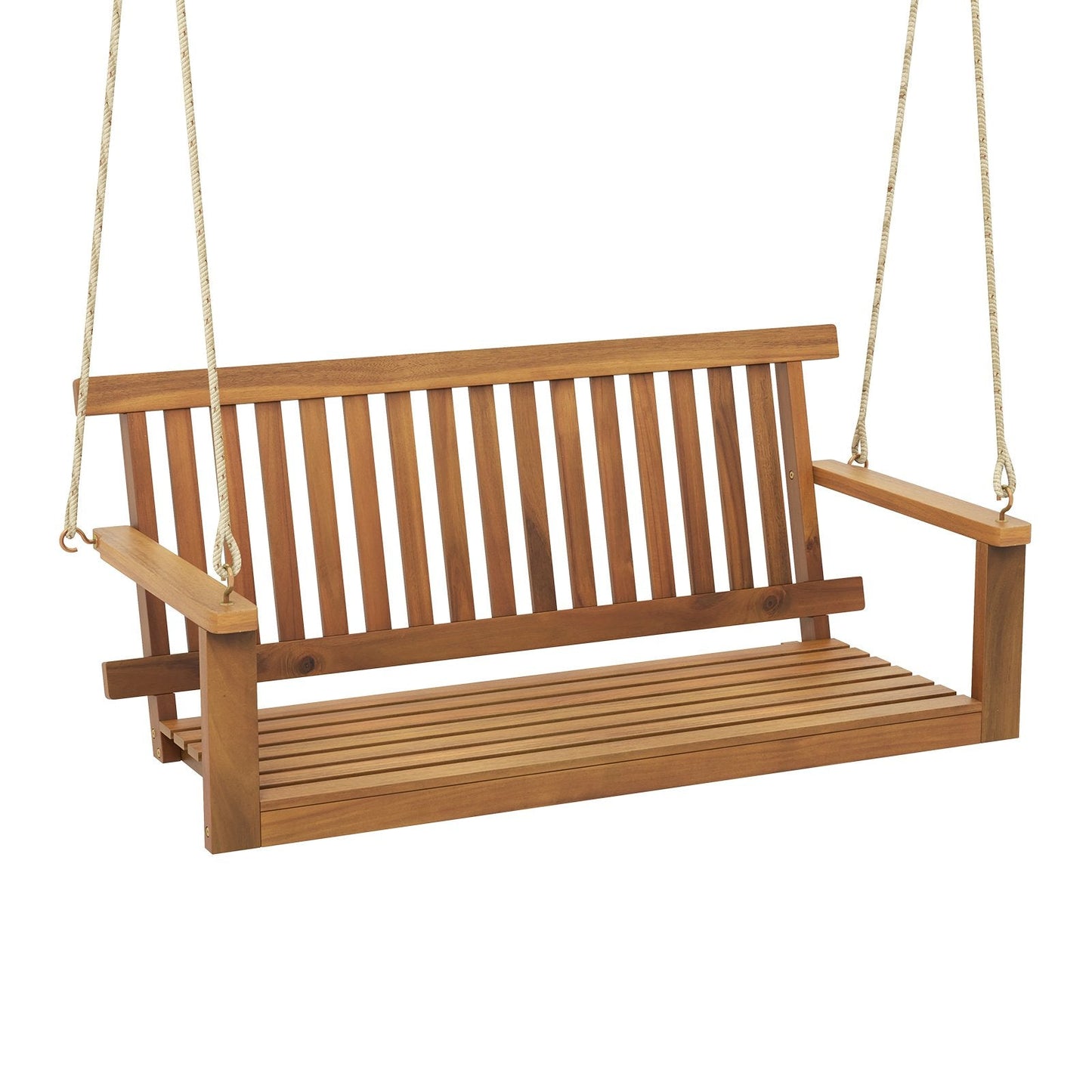 2-Seat Acacia Wood Porch Swing Bench with 2 Hanging Hemp Ropes, Natural Porch Swings   at Gallery Canada