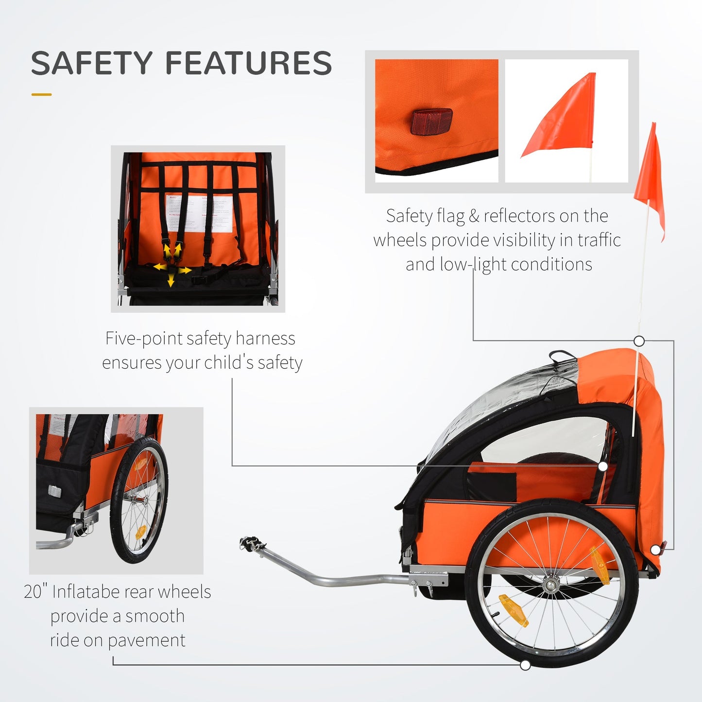 2-Seat Child Bike Trailer for Kids with a Strong Steel Frame, 5-Point Safety Harnesses, &; Comfortable Seat, Red Kids Bike Trailers   at Gallery Canada