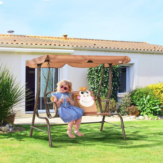 Monkey Pattern Kids Patio Swing Chair with Canopy & Seat Belt, Ages 3-6, Coffee Gym Sets & Swings Coffee  at Gallery Canada