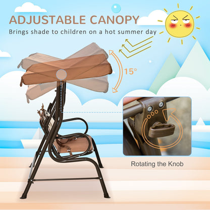 Monkey Pattern Kids Patio Swing Chair with Canopy & Seat Belt, Ages 3-6, Coffee Gym Sets & Swings   at Gallery Canada