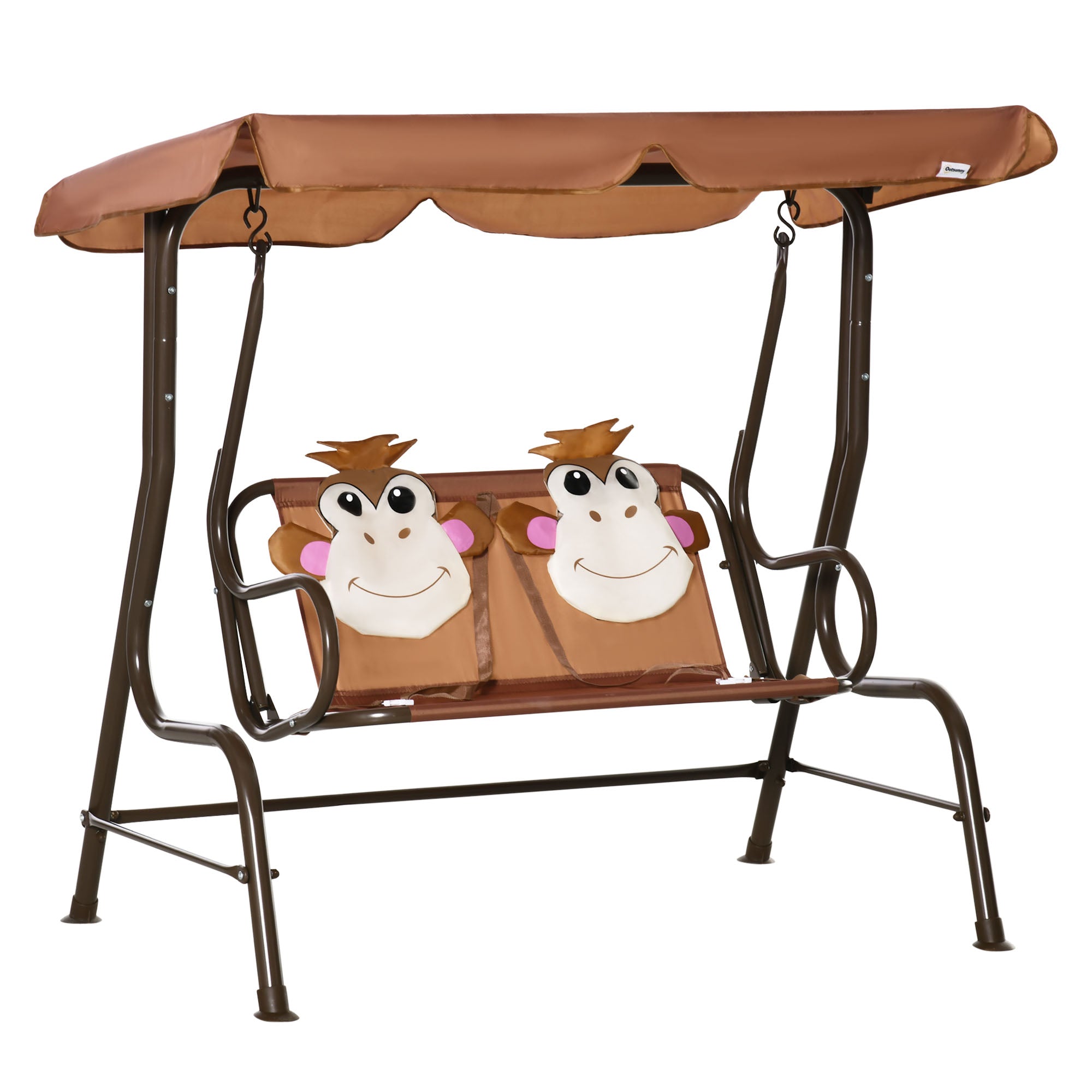 Monkey Pattern Kids Patio Swing Chair with Canopy & Seat Belt, Ages 3-6, Coffee Gym Sets & Swings Coffee  at Gallery Canada