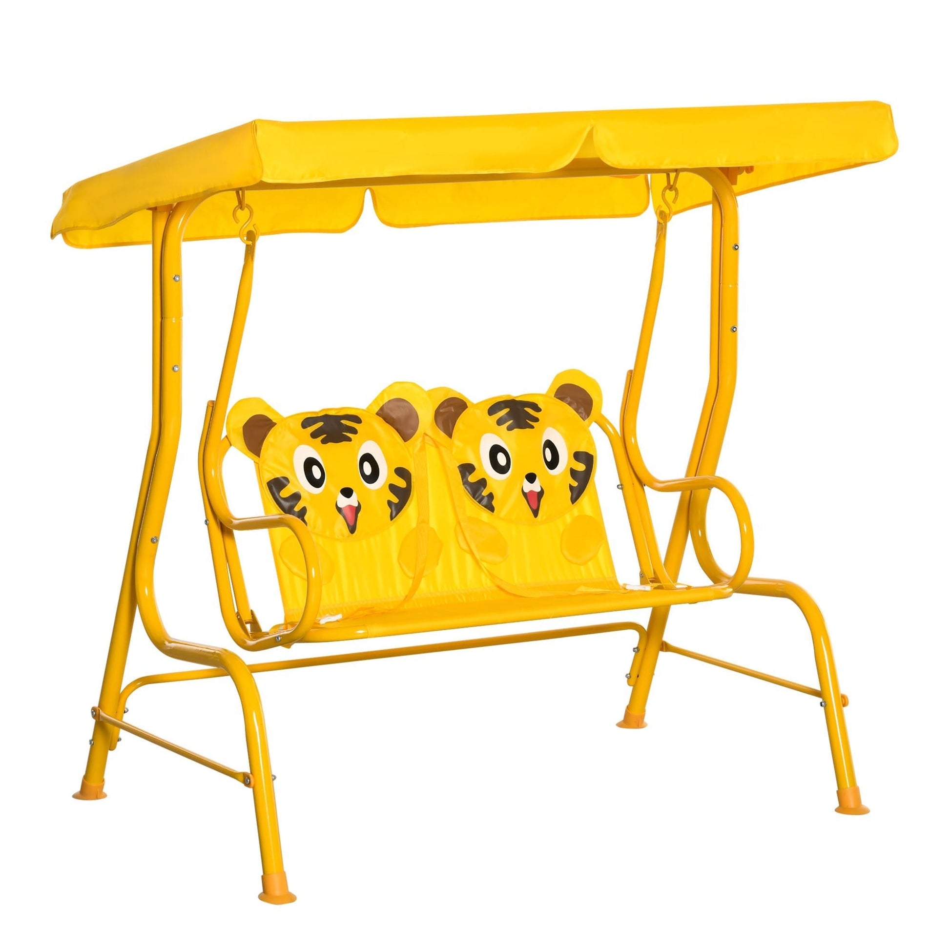 Tiger Pattern Kids Patio Swing Chair with Canopy and Seat Belt, Yellow Gym Sets & Swings Yellow  at Gallery Canada