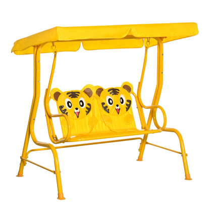 Tiger Pattern Kids Patio Swing Chair with Canopy and Seat Belt, Yellow Gym Sets & Swings Yellow  at Gallery Canada