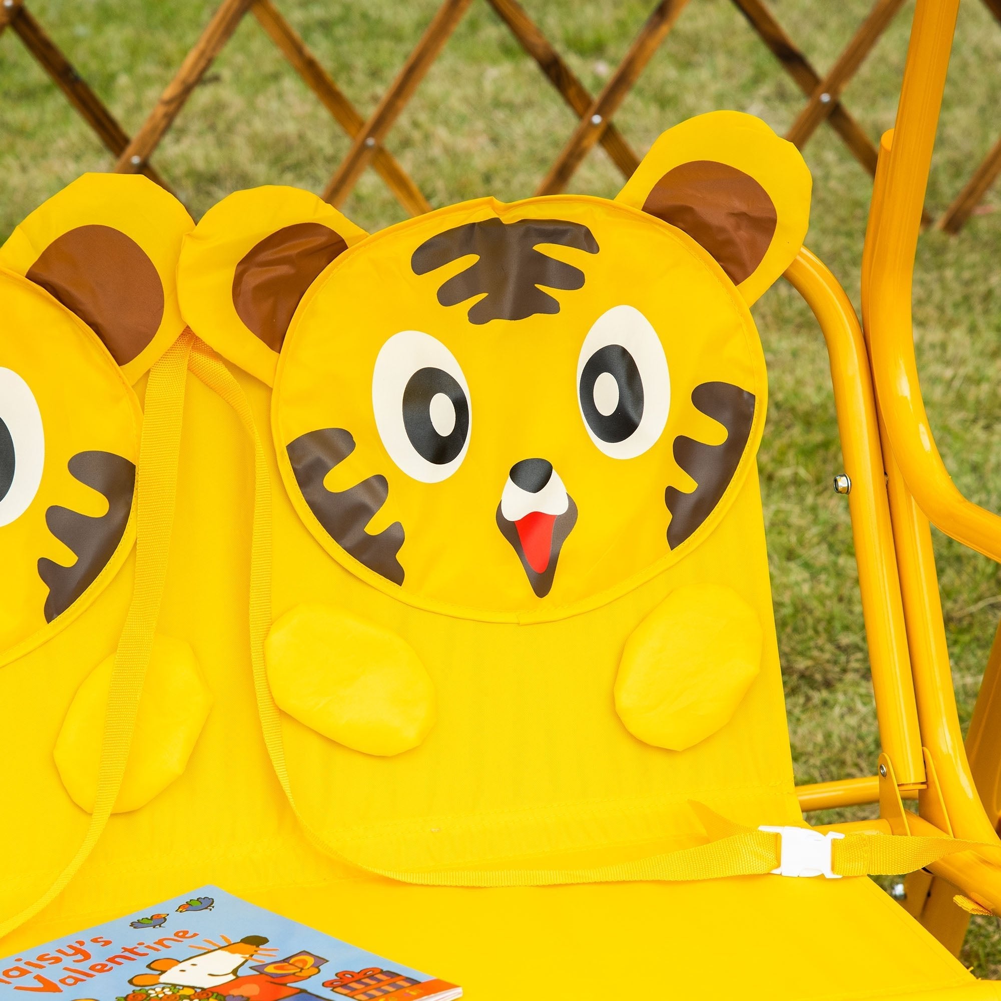 Tiger Pattern Kids Patio Swing Chair with Canopy and Seat Belt, Yellow Gym Sets & Swings   at Gallery Canada