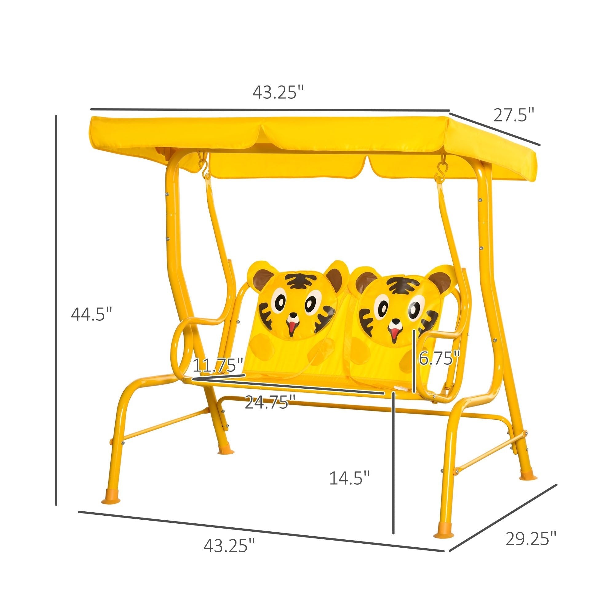 Tiger Pattern Kids Patio Swing Chair with Canopy and Seat Belt, Yellow Gym Sets & Swings   at Gallery Canada