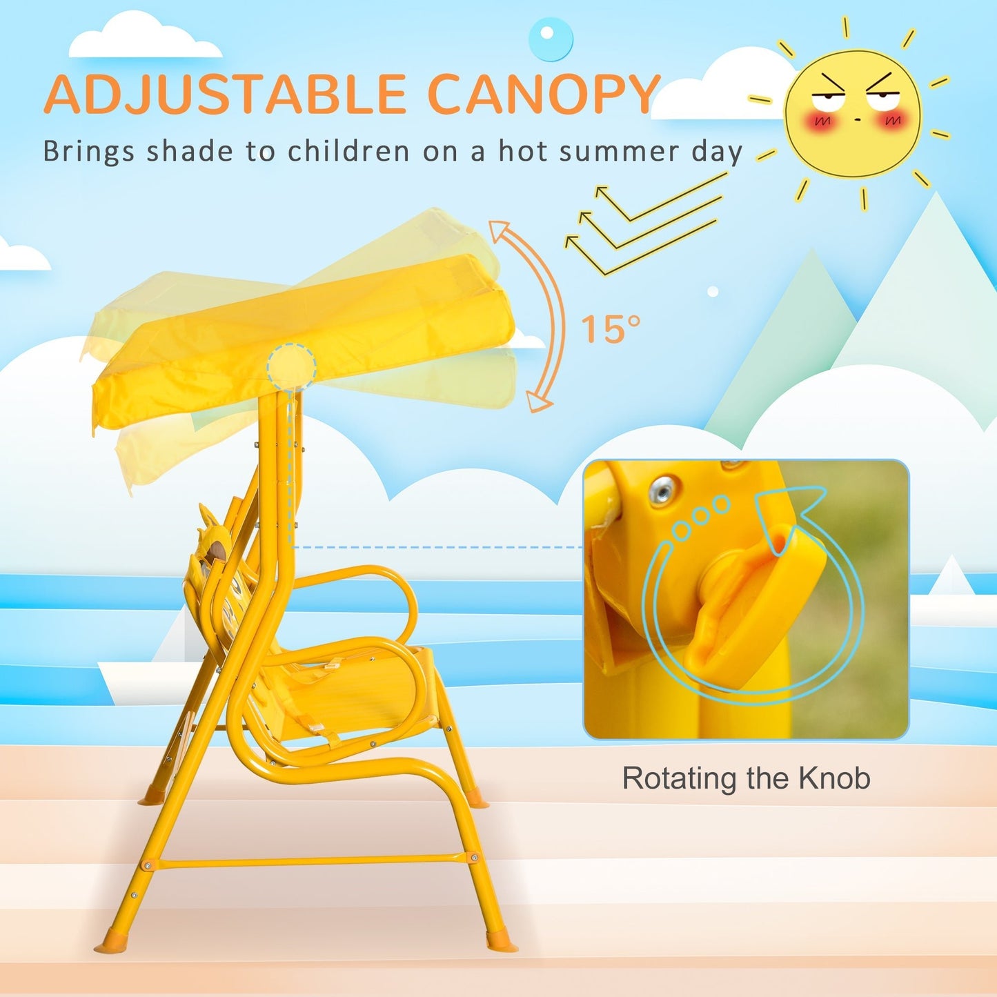 Tiger Pattern Kids Patio Swing Chair with Canopy and Seat Belt, Yellow Gym Sets & Swings   at Gallery Canada