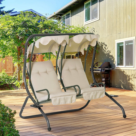 2 Seat Modern Outdoor Swing Chairs With Handrails and Removable Canopy - Beige - Gallery Canada