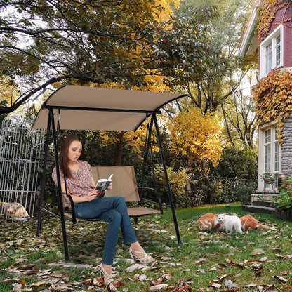 2-Seat Outdoor Canopy Swing with Comfortable Fabric Seat and Heavy-duty Metal Frame, Beige Porch Swings   at Gallery Canada