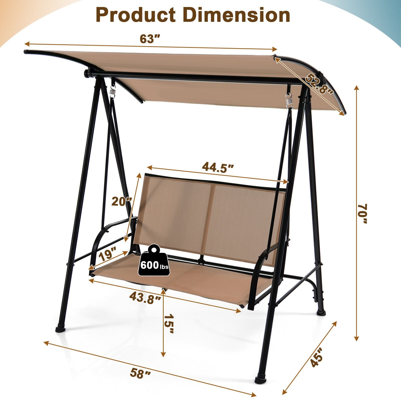 2-Seat Outdoor Canopy Swing with Comfortable Fabric Seat and Heavy-duty Metal Frame, Beige Porch Swings   at Gallery Canada