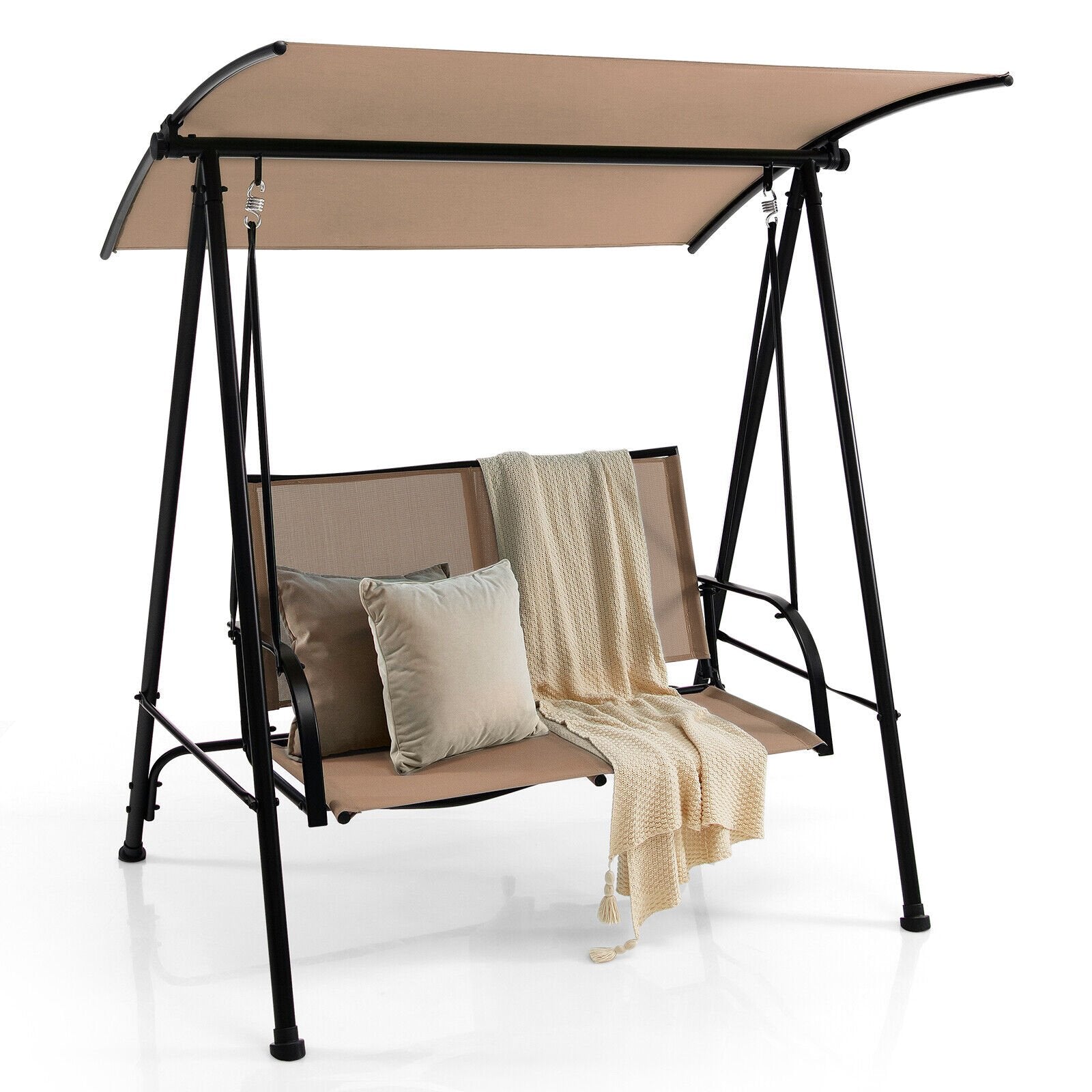 2-Seat Outdoor Canopy Swing with Comfortable Fabric Seat and Heavy-duty Metal Frame, Beige Porch Swings   at Gallery Canada