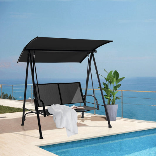 2-Seat Outdoor Canopy Swing with Comfortable Fabric Seat and Heavy-duty Metal Frame, Black Porch Swings   at Gallery Canada