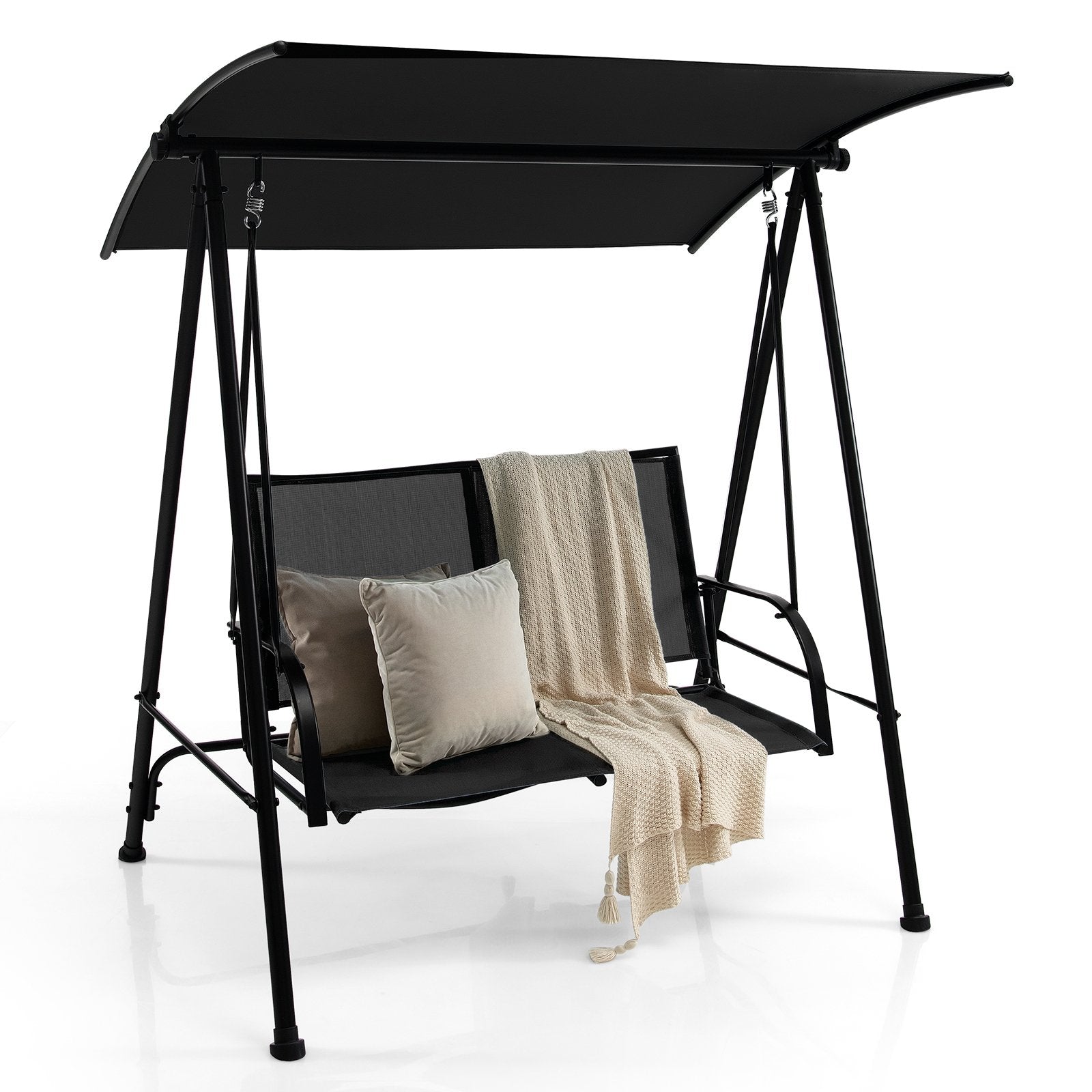 2-Seat Outdoor Canopy Swing with Comfortable Fabric Seat and Heavy-duty Metal Frame, Black Porch Swings   at Gallery Canada