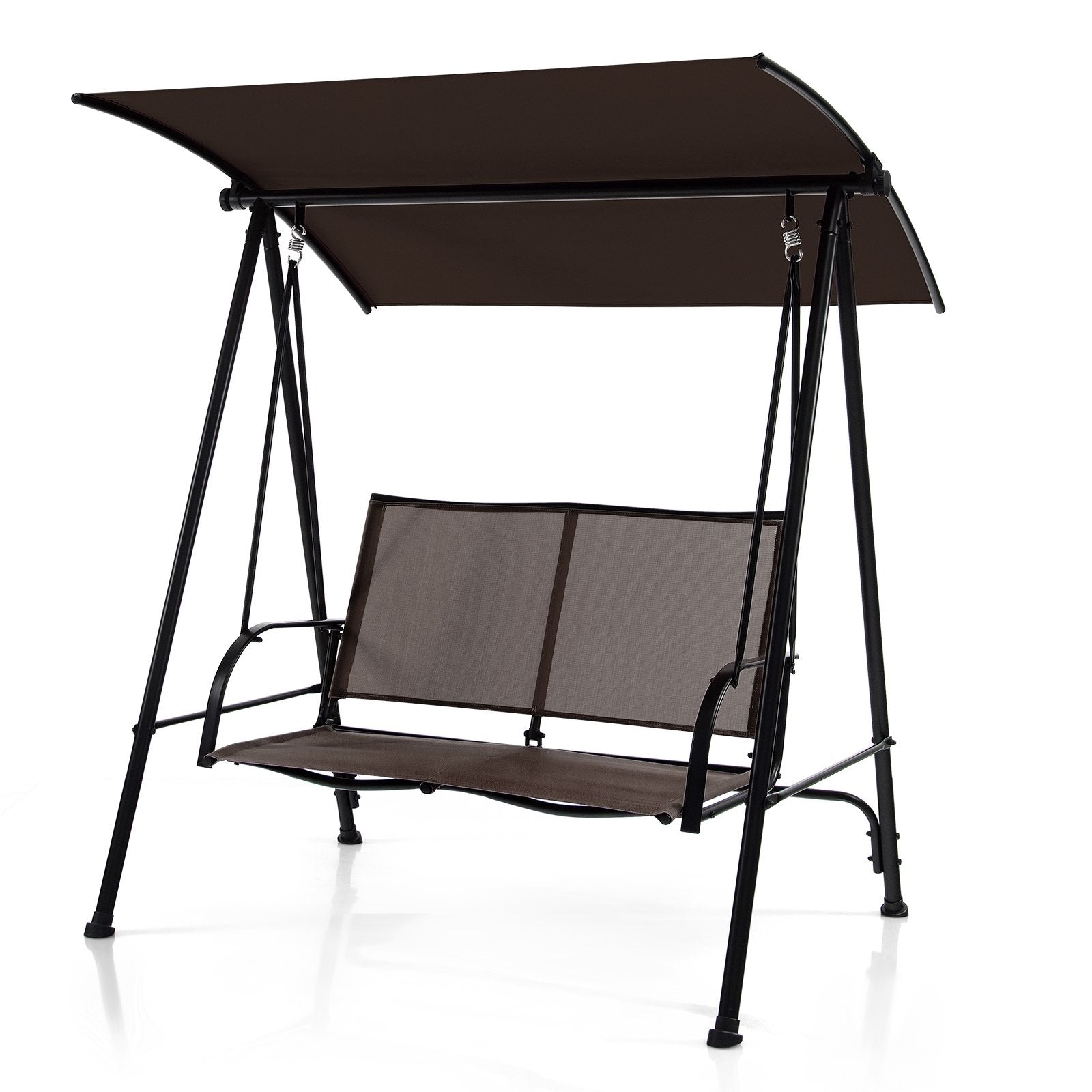 2-Seat Outdoor Canopy Swing with Comfortable Fabric Seat and Heavy-duty Metal Frame, Brown Porch Swings   at Gallery Canada