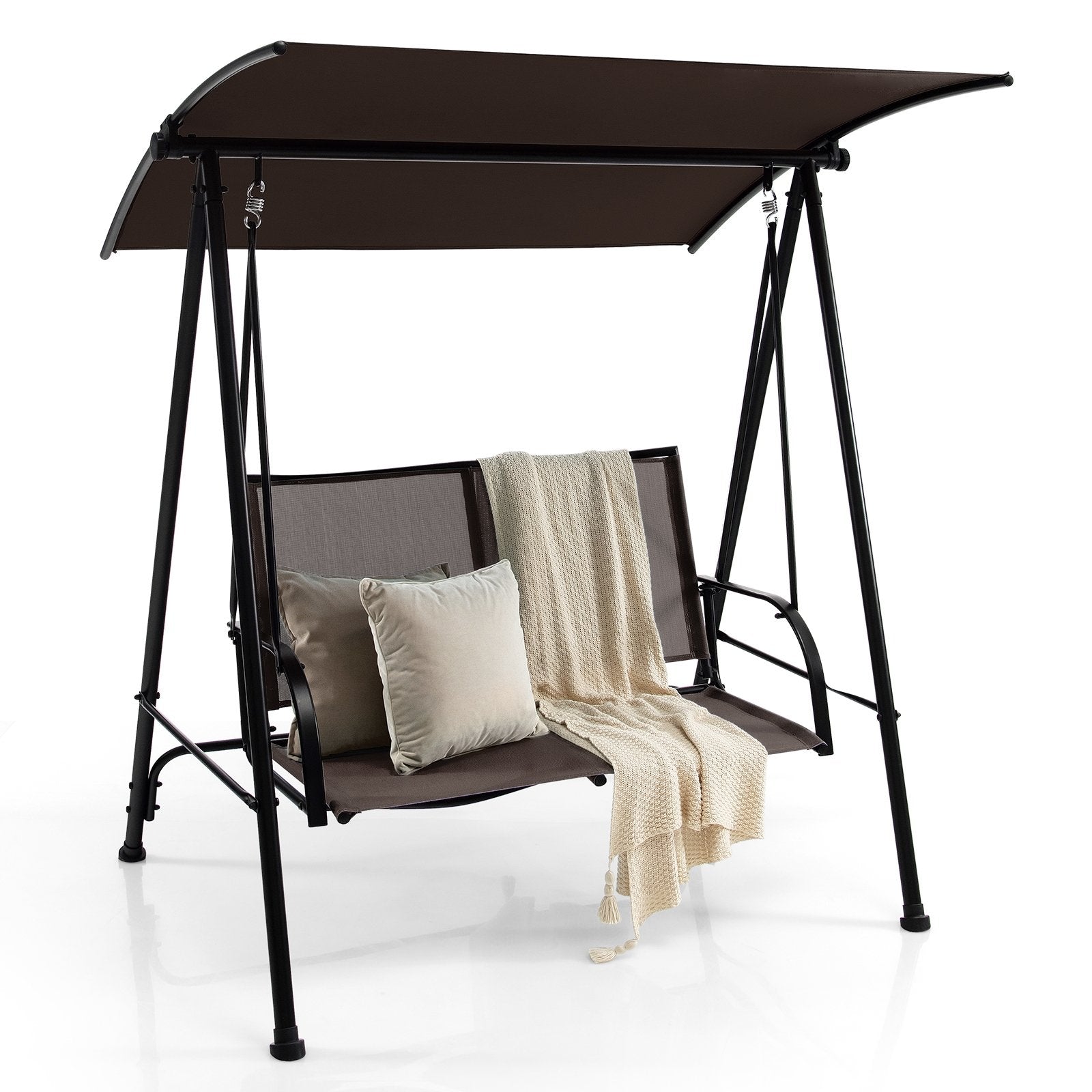 2-Seat Outdoor Canopy Swing with Comfortable Fabric Seat and Heavy-duty Metal Frame, Brown Porch Swings   at Gallery Canada