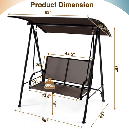 2-Seat Outdoor Canopy Swing with Comfortable Fabric Seat and Heavy-duty Metal Frame, Brown Porch Swings   at Gallery Canada