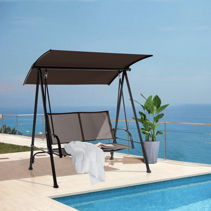 2-Seat Outdoor Canopy Swing with Comfortable Fabric Seat and Heavy-duty Metal Frame, Brown Porch Swings   at Gallery Canada