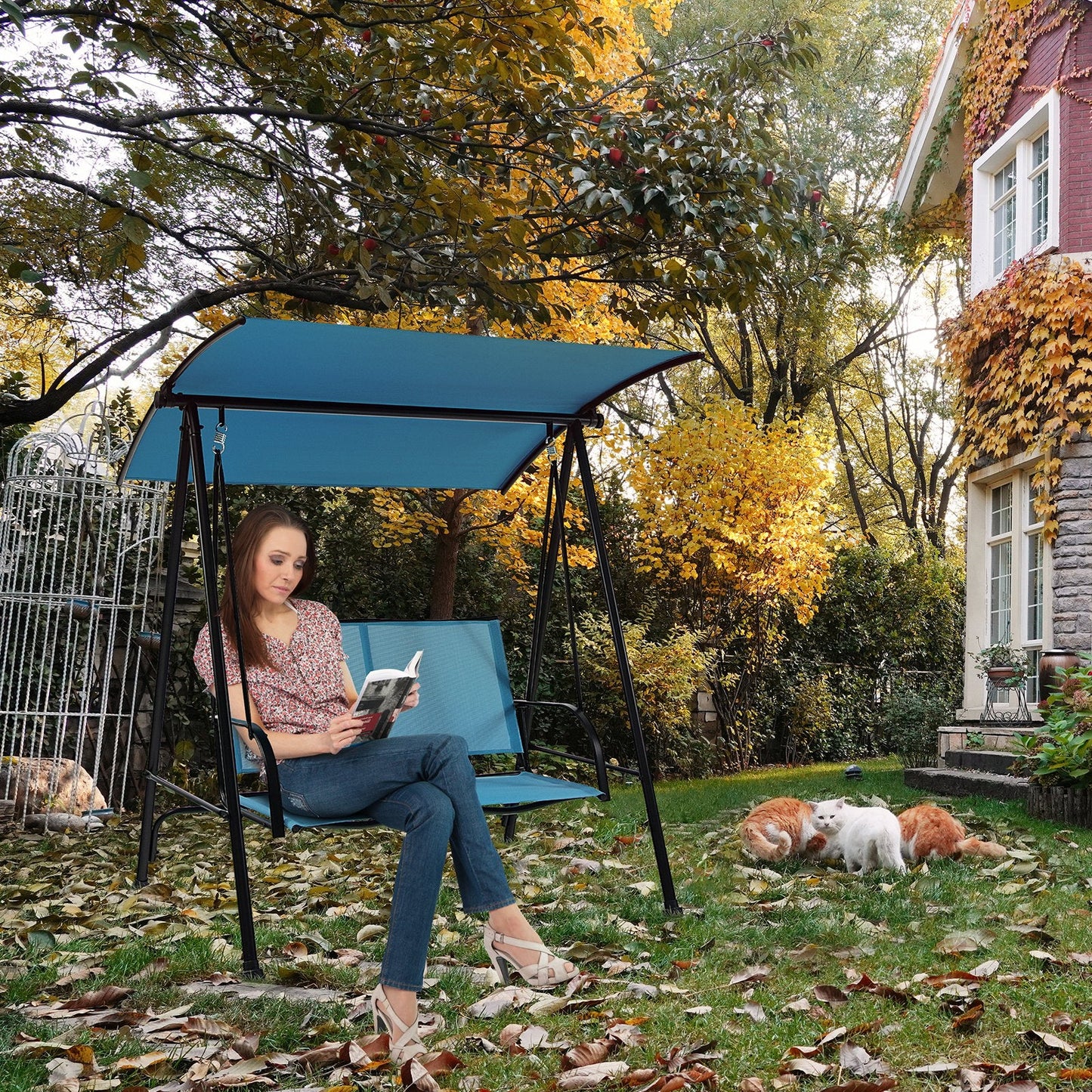 2-Seat Outdoor Canopy Swing with Comfortable Fabric Seat and Heavy-duty Metal Frame, Navy Porch Swings   at Gallery Canada