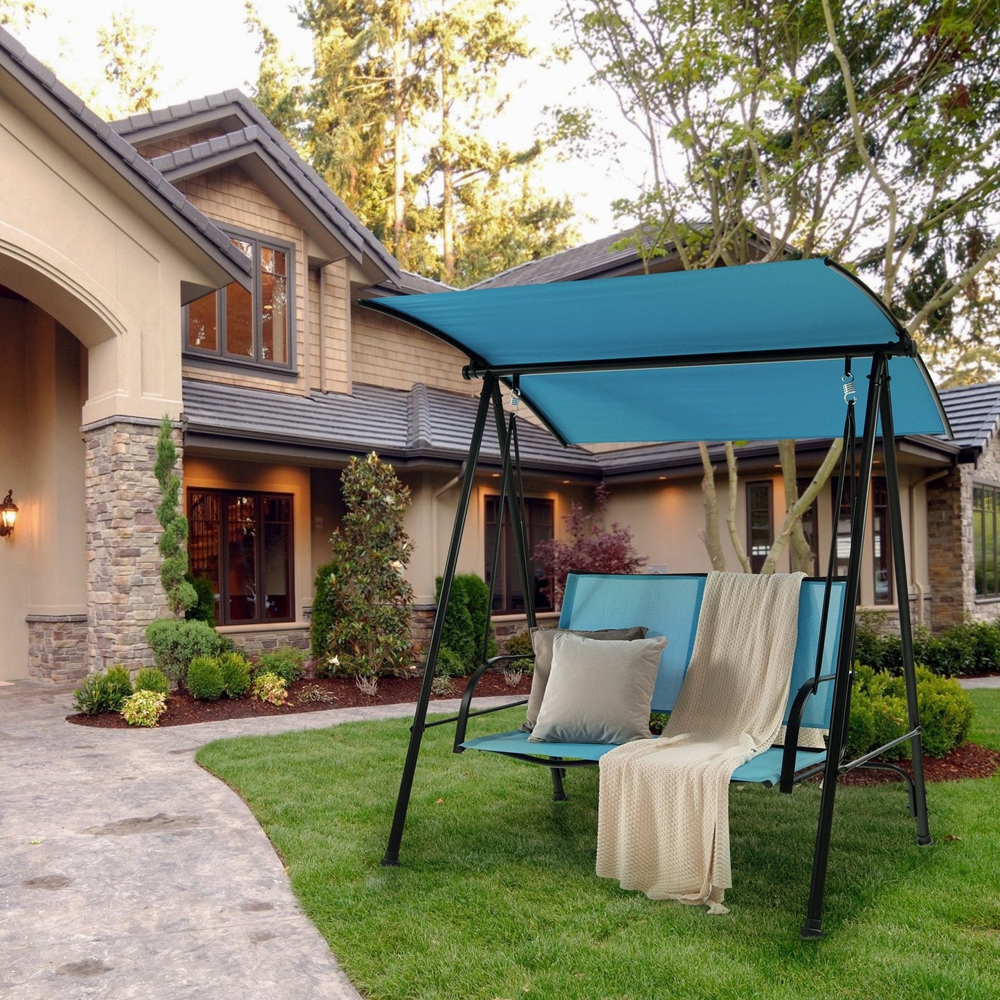 2-Seat Outdoor Canopy Swing with Comfortable Fabric Seat and Heavy-duty Metal Frame, Navy Porch Swings   at Gallery Canada