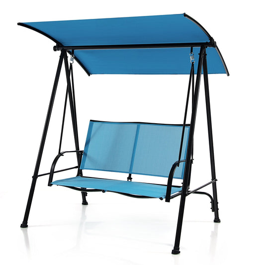 2-Seat Outdoor Canopy Swing with Comfortable Fabric Seat and Heavy-duty Metal Frame, Navy Porch Swings   at Gallery Canada