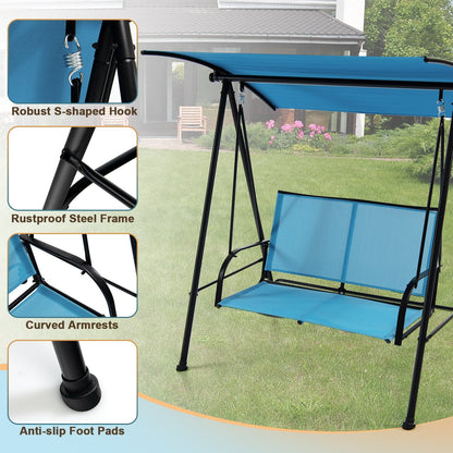 2-Seat Outdoor Canopy Swing with Comfortable Fabric Seat and Heavy-duty Metal Frame, Navy Porch Swings   at Gallery Canada