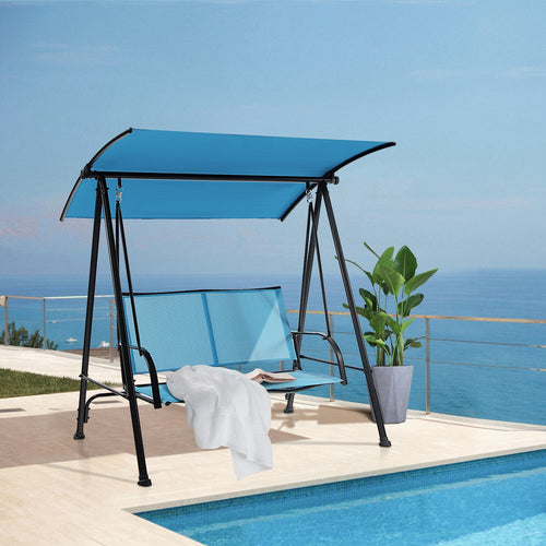 2-Seat Outdoor Canopy Swing with Comfortable Fabric Seat and Heavy-duty Metal Frame, Navy