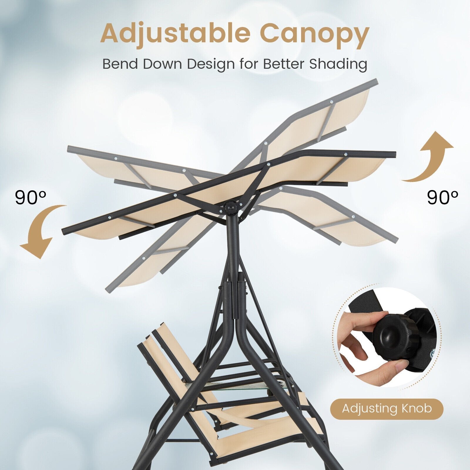 2-Seat Outdoor Cushioned Porch Swing with Adjustable Canopy and Tempered Glass Table, Beige Porch Swings   at Gallery Canada