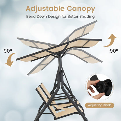 2-Seat Outdoor Cushioned Porch Swing with Adjustable Canopy and Tempered Glass Table, Beige Porch Swings   at Gallery Canada