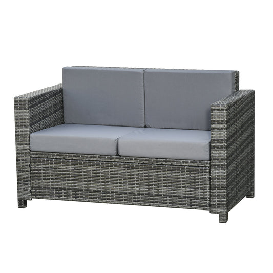 2 Seat Patio Loveseat Deluxe Wicker Sofa Chair Outdoor Rattan Furniture Couch All Weather with Cushion for Balcony, Deck, Garden and Poolside, Grey - Gallery Canada