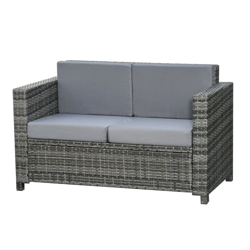 2 Seat Patio Loveseat Deluxe Wicker Sofa Chair Outdoor Rattan Furniture Couch All Weather with Cushion for Balcony, Deck, Garden and Poolside, Grey