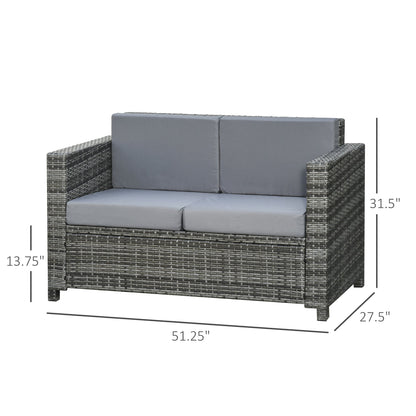 2 Seat Patio Loveseat Deluxe Wicker Sofa Chair Outdoor Rattan Furniture Couch All Weather with Cushion for Balcony, Deck, Garden and Poolside, Grey Patio Furniture Sets   at Gallery Canada