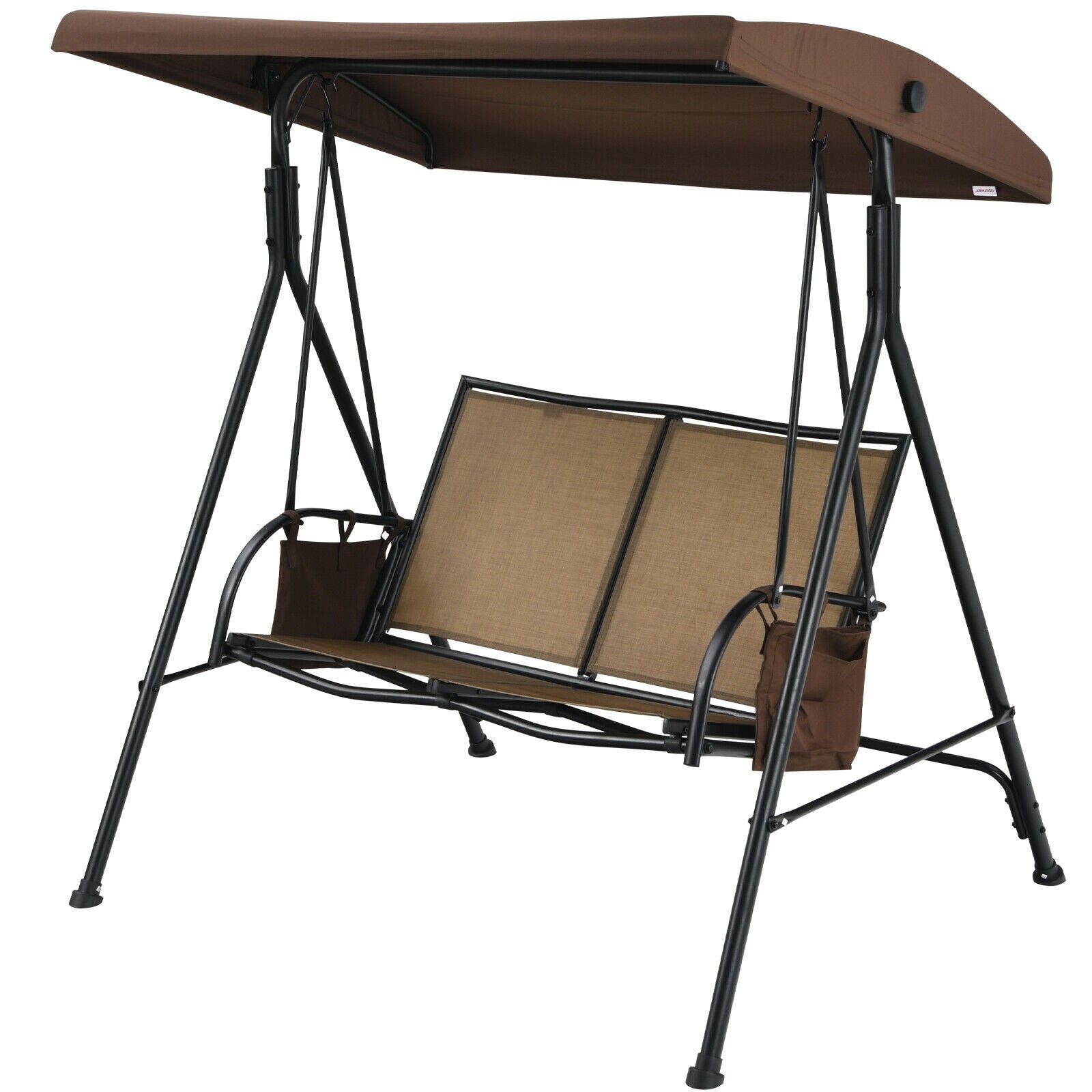 2 Seat Patio Porch Swing with Adjustable Canopy Storage Pockets Brown, Brown Porch Swings   at Gallery Canada