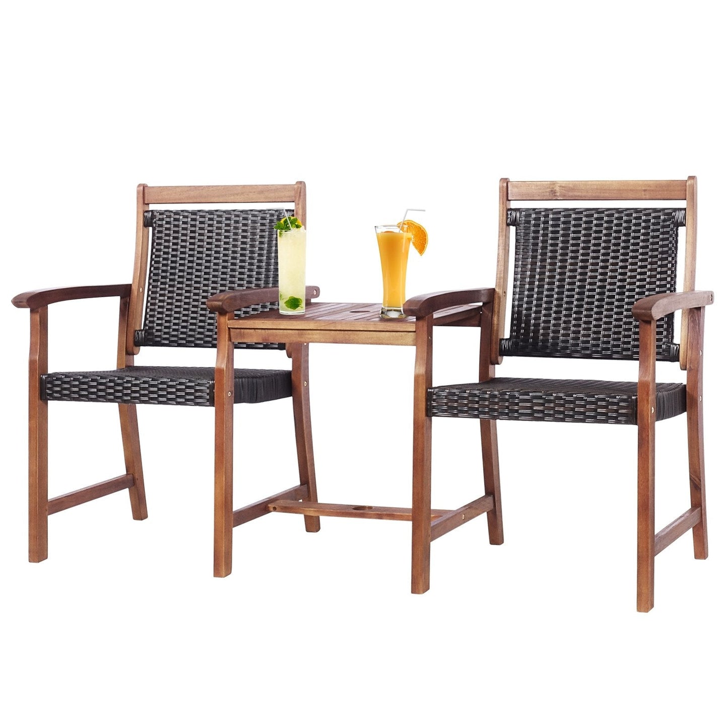 2-Seat Patio Rattan Acacia Wood Chair with Coffee Table, Brown Patio Conversation Sets   at Gallery Canada