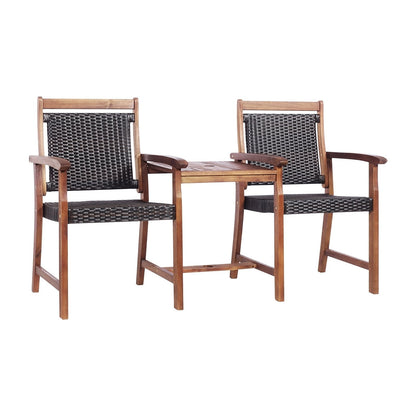 2-Seat Patio Rattan Acacia Wood Chair with Coffee Table, Brown Patio Conversation Sets   at Gallery Canada