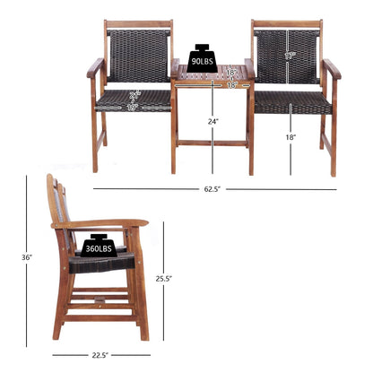 2-Seat Patio Rattan Acacia Wood Chair with Coffee Table, Brown Patio Conversation Sets   at Gallery Canada